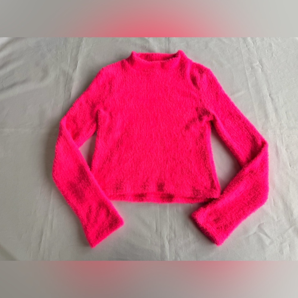 Anthropologie Neon Bright Pink Fuzzy Sweater Size Medium